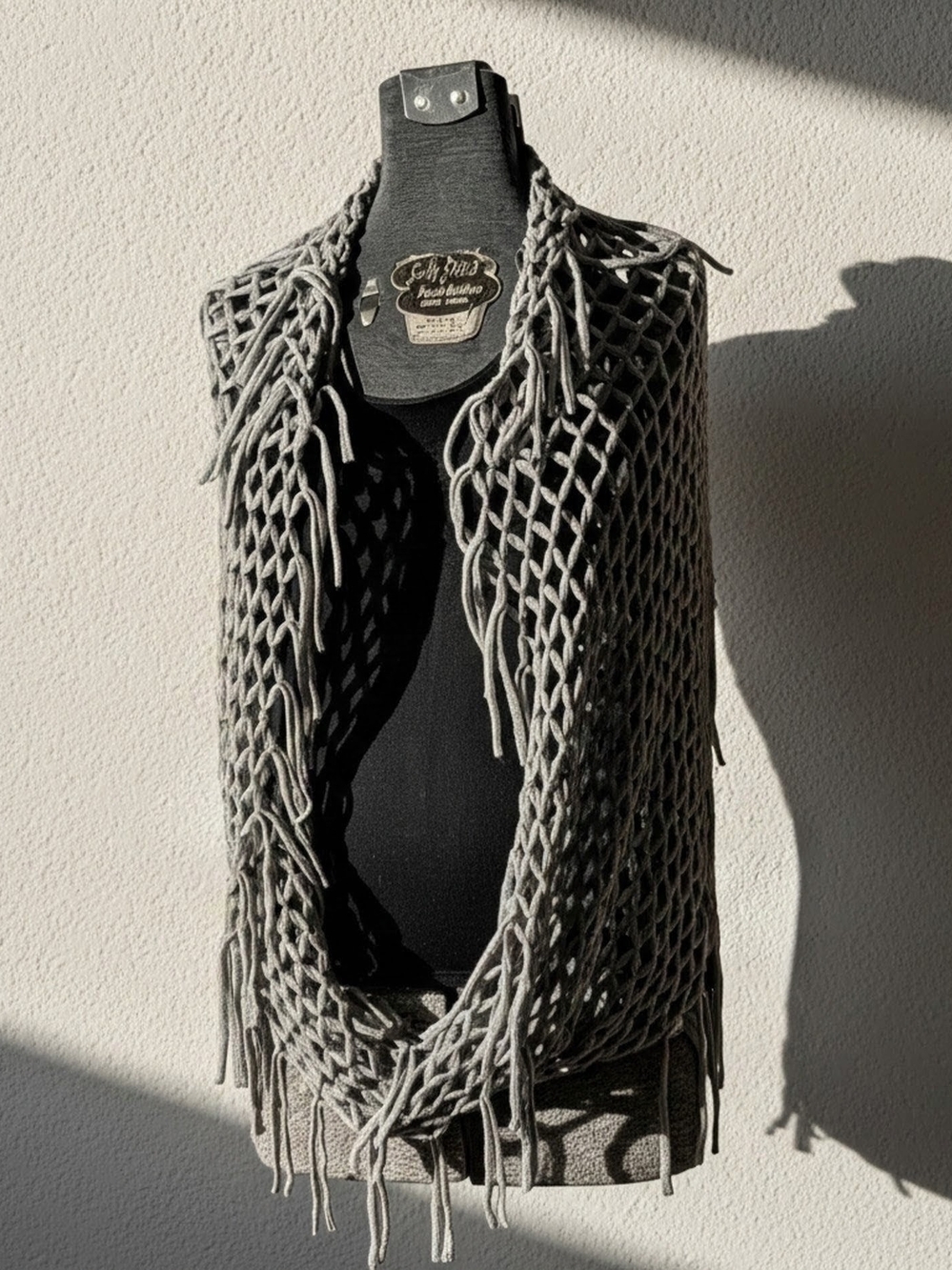 EUC Y2K Open Weave Fringed Infinity Loop Scarf Convertible Shawl Smoke Gray/Sage